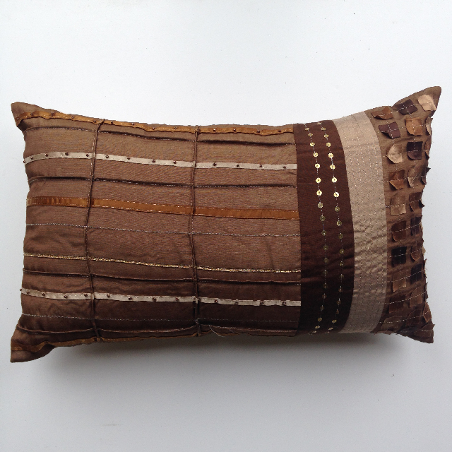 CUSHION, Brown Silk Stripe w Pleats